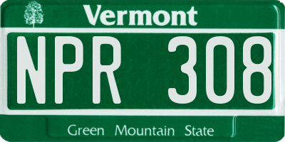 VT license plate NPR308