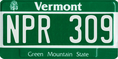 VT license plate NPR309