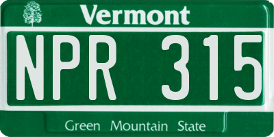 VT license plate NPR315