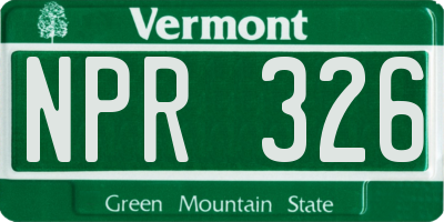 VT license plate NPR326