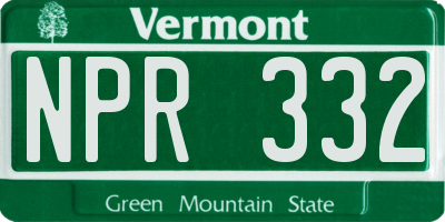 VT license plate NPR332