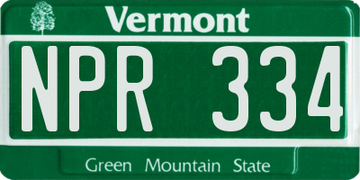 VT license plate NPR334