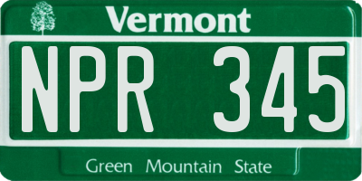 VT license plate NPR345