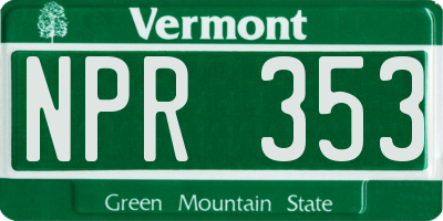 VT license plate NPR353