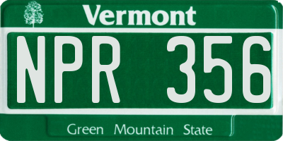 VT license plate NPR356