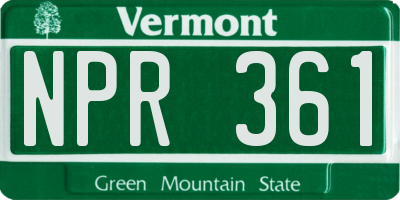 VT license plate NPR361