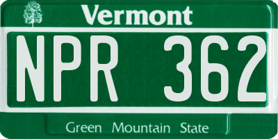 VT license plate NPR362
