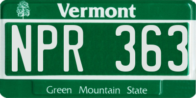 VT license plate NPR363