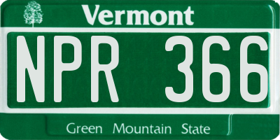 VT license plate NPR366