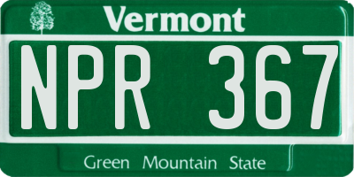 VT license plate NPR367
