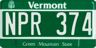VT license plate NPR374