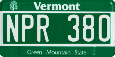 VT license plate NPR380