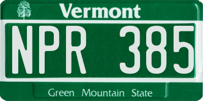VT license plate NPR385