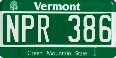 VT license plate NPR386