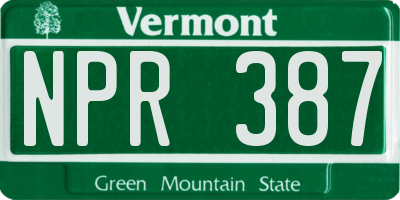 VT license plate NPR387