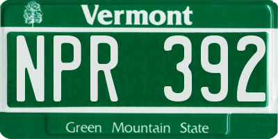 VT license plate NPR392