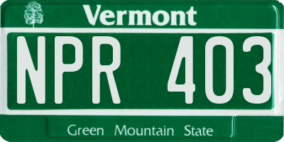 VT license plate NPR403