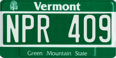 VT license plate NPR409