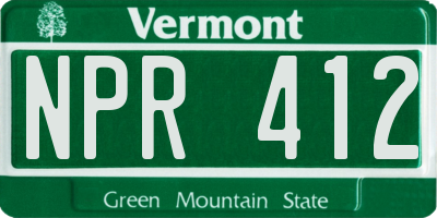 VT license plate NPR412