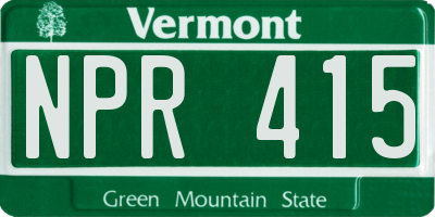 VT license plate NPR415