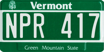 VT license plate NPR417