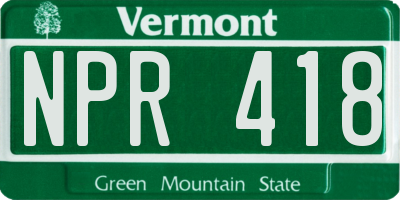 VT license plate NPR418
