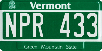 VT license plate NPR433