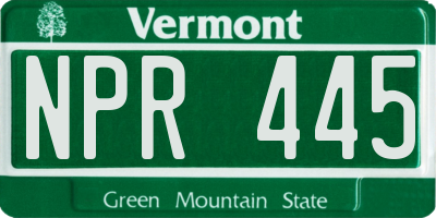 VT license plate NPR445