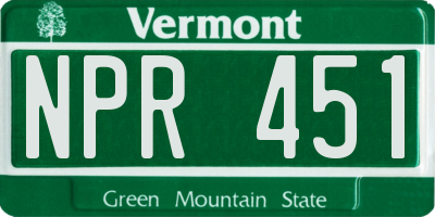 VT license plate NPR451