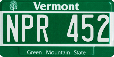 VT license plate NPR452