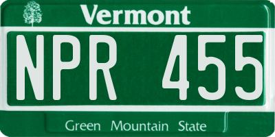 VT license plate NPR455