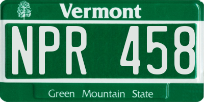 VT license plate NPR458