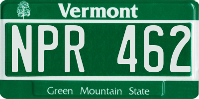 VT license plate NPR462