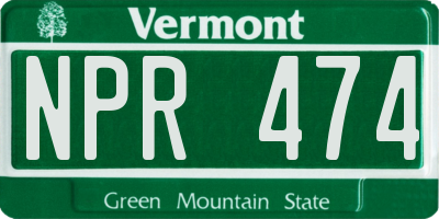 VT license plate NPR474