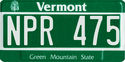 VT license plate NPR475