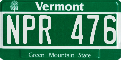 VT license plate NPR476