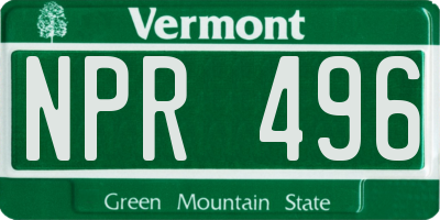 VT license plate NPR496