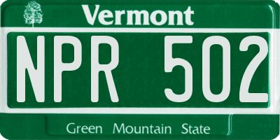 VT license plate NPR502