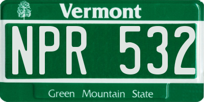 VT license plate NPR532