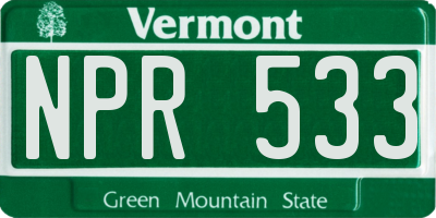 VT license plate NPR533
