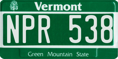 VT license plate NPR538