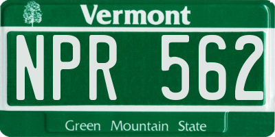 VT license plate NPR562