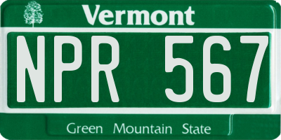 VT license plate NPR567