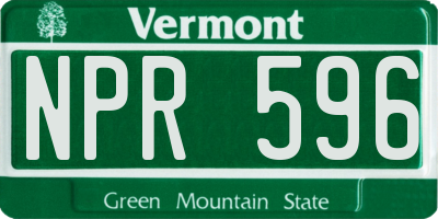 VT license plate NPR596