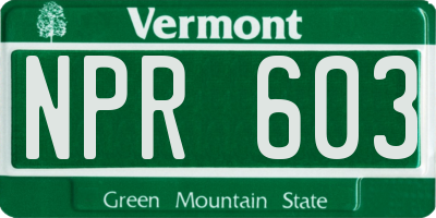 VT license plate NPR603