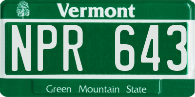 VT license plate NPR643