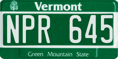 VT license plate NPR645
