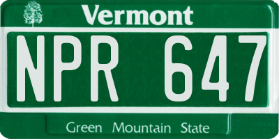 VT license plate NPR647
