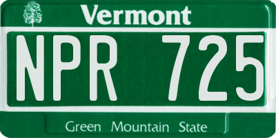 VT license plate NPR725