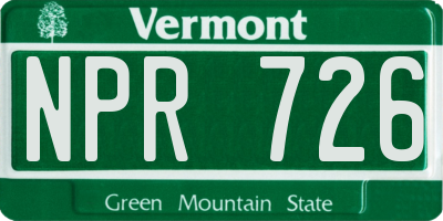 VT license plate NPR726